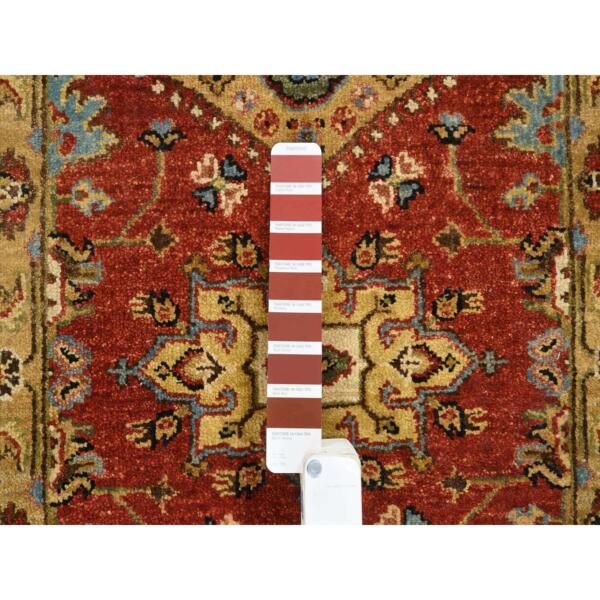 2'1"x3' Red-Gold, Karajeh Design, with Geometric Medallions Design, Hand Knotted, Pure Wool, Oriental Rug  - 64535 - Image 5