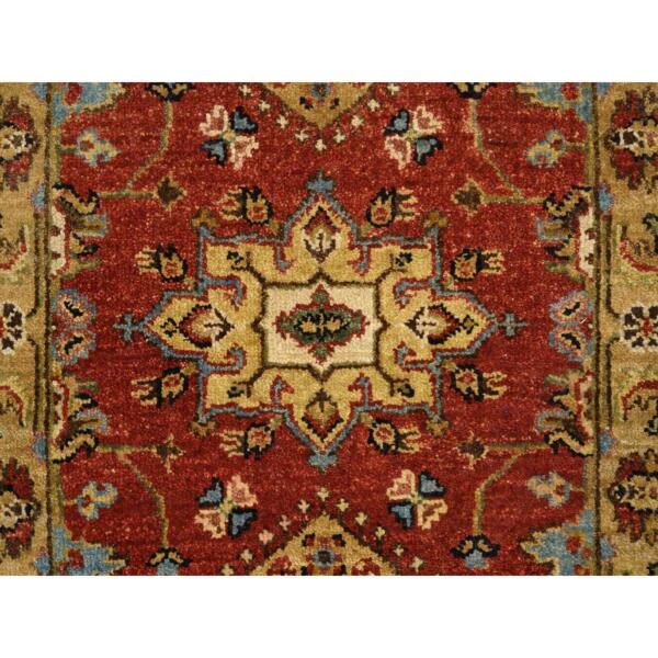 2'1"x3' Red-Gold, Karajeh Design, with Geometric Medallions Design, Hand Knotted, Pure Wool, Oriental Rug  - 64535 - Image 6