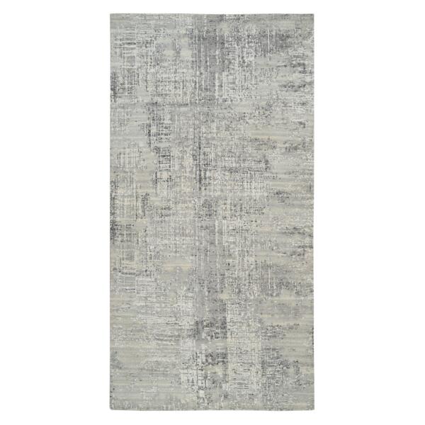 6'x11'10" Light Gray, Hand Spun Undyed Natural Wool, Hand Knotted, Modern Design, Gallery Size Runner Oriental Rug  - 64688