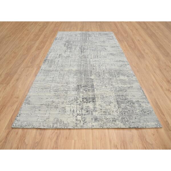 6'x11'10" Light Gray, Hand Spun Undyed Natural Wool, Hand Knotted, Modern Design, Gallery Size Runner Oriental Rug  - 64688 - Image 3