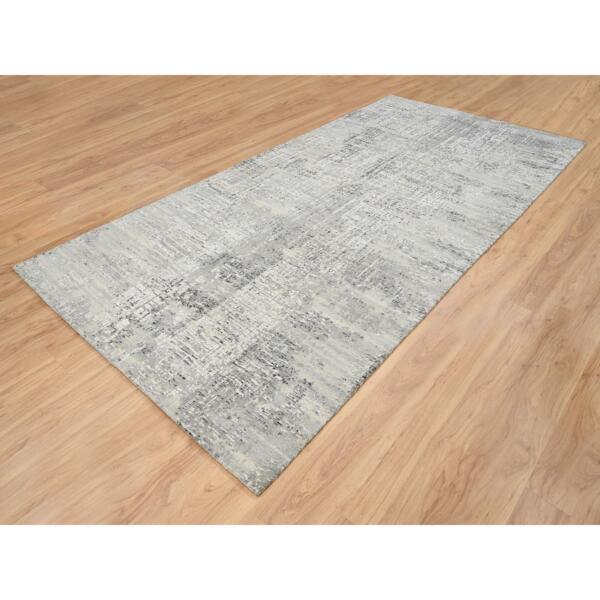 6'x11'10" Light Gray, Hand Spun Undyed Natural Wool, Hand Knotted, Modern Design, Gallery Size Runner Oriental Rug  - 64688 - Image 4