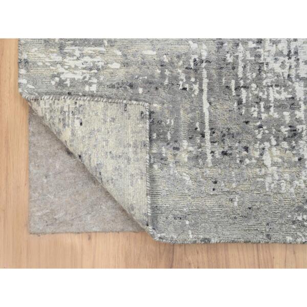 6'x11'10" Light Gray, Hand Spun Undyed Natural Wool, Hand Knotted, Modern Design, Gallery Size Runner Oriental Rug  - 64688 - Image 5