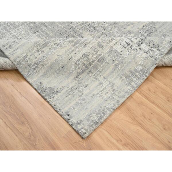 6'x11'10" Light Gray, Hand Spun Undyed Natural Wool, Hand Knotted, Modern Design, Gallery Size Runner Oriental Rug  - 64688 - Image 7