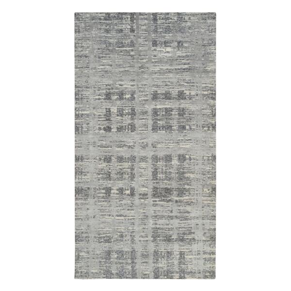 6'2"x12' Light Gray, Hand Spun Undyed Natural Wool, Hand Knotted, Modern Design, Gallery Size Runner Oriental Rug  - 64691