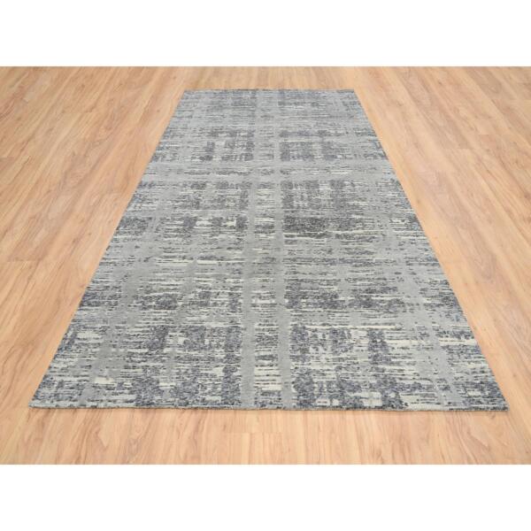 6'2"x12' Light Gray, Hand Spun Undyed Natural Wool, Hand Knotted, Modern Design, Gallery Size Runner Oriental Rug  - 64691 - Image 3