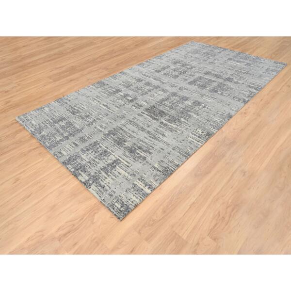 6'2"x12' Light Gray, Hand Spun Undyed Natural Wool, Hand Knotted, Modern Design, Gallery Size Runner Oriental Rug  - 64691 - Image 4