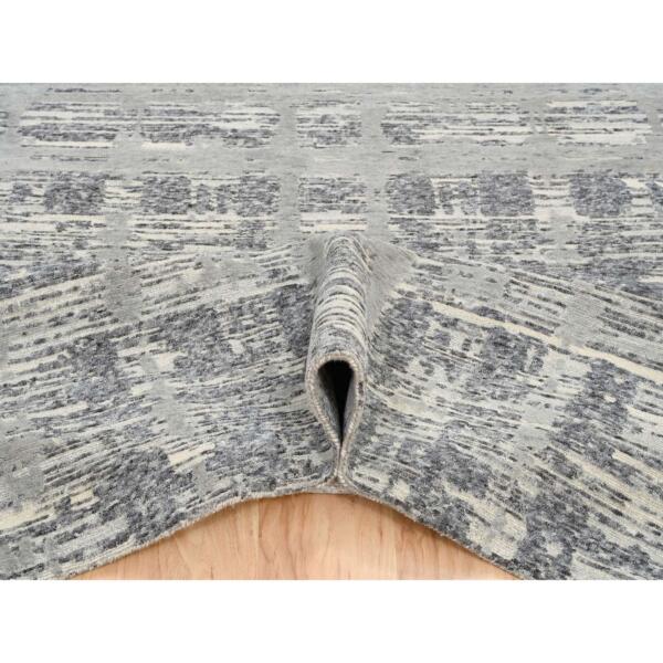 6'2"x12' Light Gray, Hand Spun Undyed Natural Wool, Hand Knotted, Modern Design, Gallery Size Runner Oriental Rug  - 64691 - Image 6