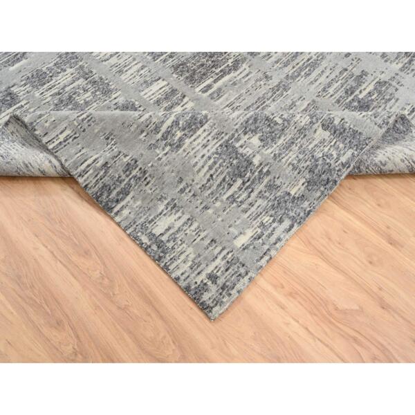 6'2"x12' Light Gray, Hand Spun Undyed Natural Wool, Hand Knotted, Modern Design, Gallery Size Runner Oriental Rug  - 64691 - Image 7