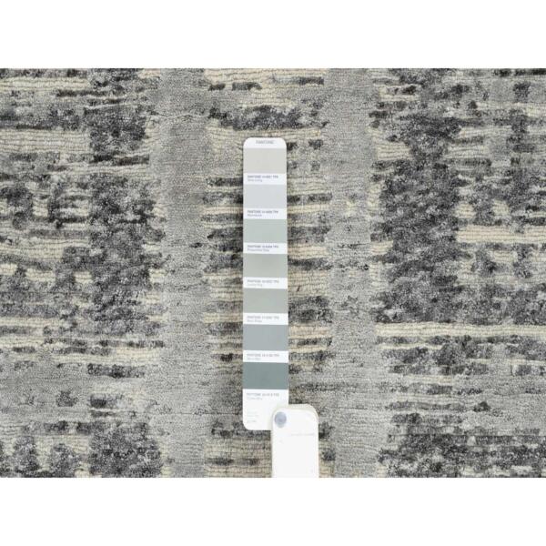 6'2"x12' Light Gray, Hand Spun Undyed Natural Wool, Hand Knotted, Modern Design, Gallery Size Runner Oriental Rug  - 64691 - Image 8