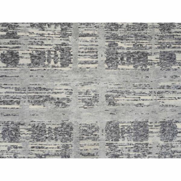 6'2"x12' Light Gray, Hand Spun Undyed Natural Wool, Hand Knotted, Modern Design, Gallery Size Runner Oriental Rug  - 64691 - Image 9