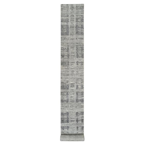 2'6"x22' Light Gray, Hand Knotted, Modern Design, Hand Spun Undyed Natural Wool, XL Runner Oriental Rug  - 64695