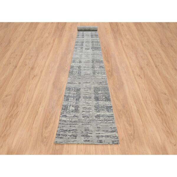 2'6"x22' Light Gray, Hand Knotted, Modern Design, Hand Spun Undyed Natural Wool, XL Runner Oriental Rug  - 64695 - Image 3