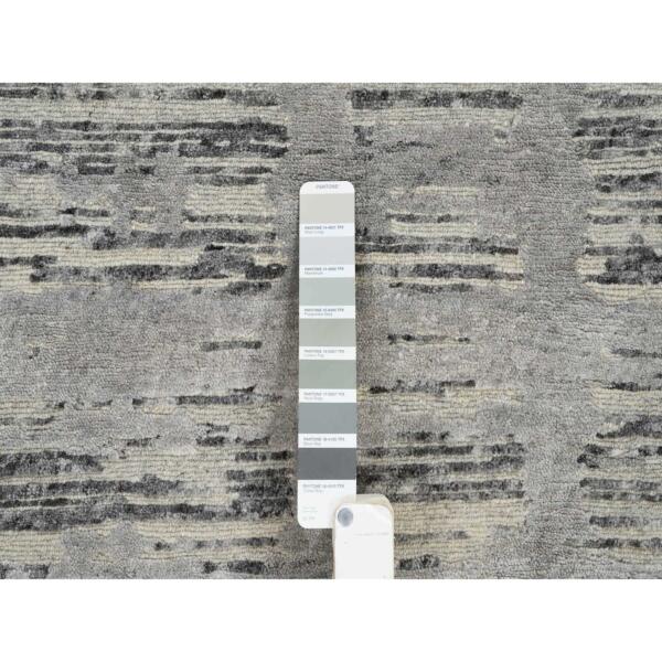 2'6"x22' Light Gray, Hand Knotted, Modern Design, Hand Spun Undyed Natural Wool, XL Runner Oriental Rug  - 64695 - Image 5