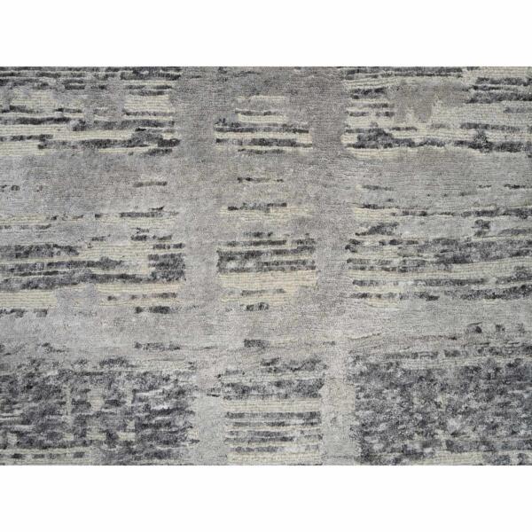 2'6"x22' Light Gray, Hand Knotted, Modern Design, Hand Spun Undyed Natural Wool, XL Runner Oriental Rug  - 64695 - Image 6