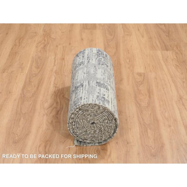 2'6"x22' Light Gray, Hand Knotted, Modern Design, Hand Spun Undyed Natural Wool, XL Runner Oriental Rug  - 64695 - Image 7