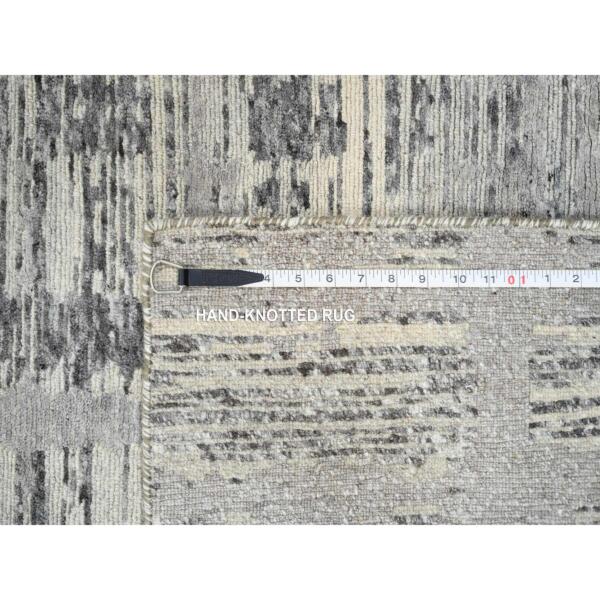 2'6"x22' Light Gray, Hand Knotted, Modern Design, Hand Spun Undyed Natural Wool, XL Runner Oriental Rug  - 64695 - Image 9