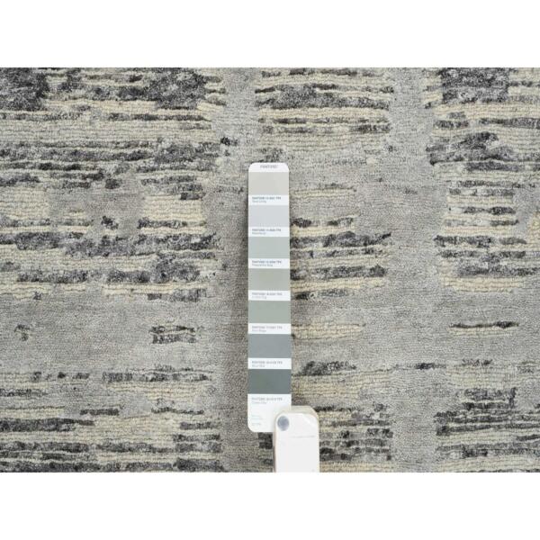 2'7"x23'8" Light Gray, Hand Spun Undyed Natural Wool, Hand Knotted, Modern Design, XL Runner Oriental Rug  - 64696 - Image 5