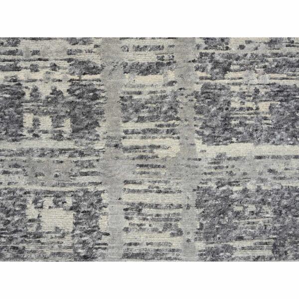 2'7"x23'8" Light Gray, Hand Spun Undyed Natural Wool, Hand Knotted, Modern Design, XL Runner Oriental Rug  - 64696 - Image 6