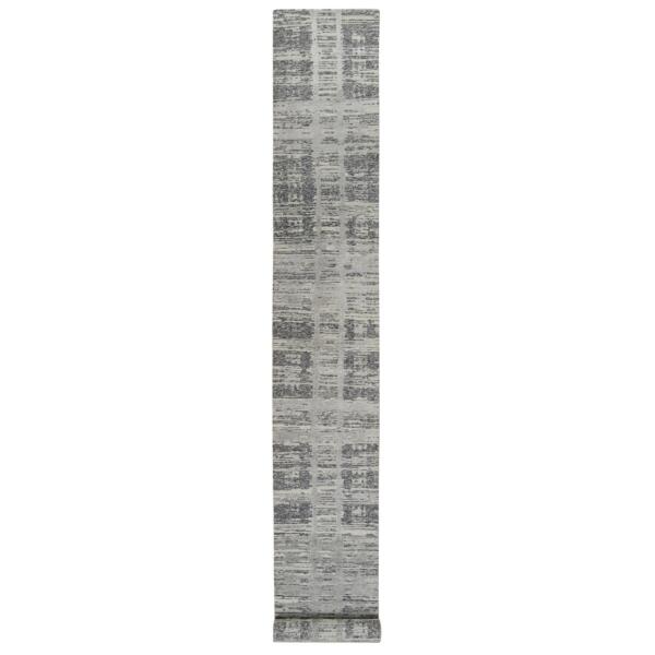 2'6"x20' Light Gray, Modern Design, Hand Spun Undyed Natural Wool, Hand Knotted, XL Runner Oriental Rug  - 64697