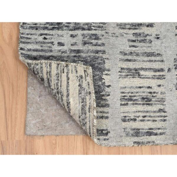 2'6"x20' Light Gray, Modern Design, Hand Spun Undyed Natural Wool, Hand Knotted, XL Runner Oriental Rug  - 64697 - Image 4