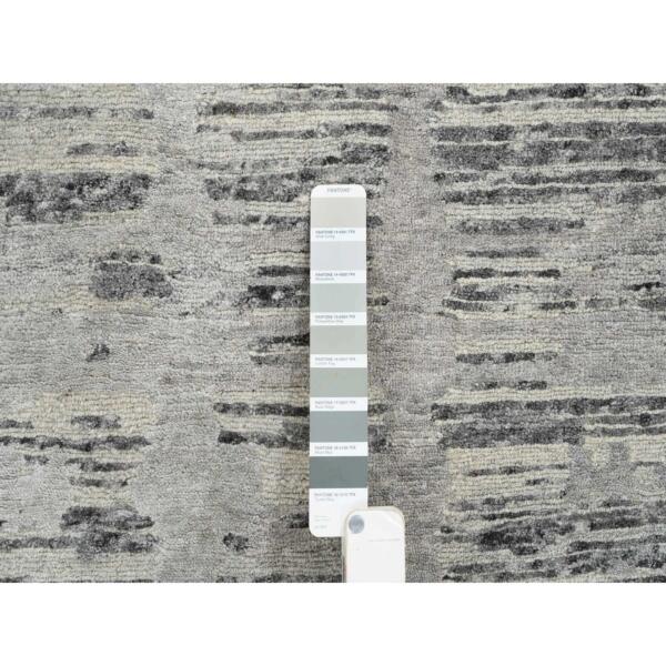 2'6"x20' Light Gray, Modern Design, Hand Spun Undyed Natural Wool, Hand Knotted, XL Runner Oriental Rug  - 64697 - Image 5