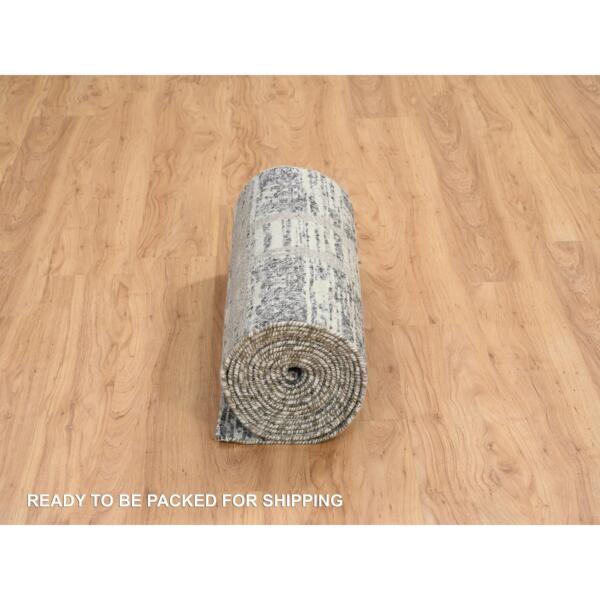 2'6"x20' Light Gray, Modern Design, Hand Spun Undyed Natural Wool, Hand Knotted, XL Runner Oriental Rug  - 64697 - Image 7