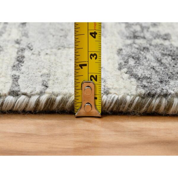 2'6"x20' Light Gray, Modern Design, Hand Spun Undyed Natural Wool, Hand Knotted, XL Runner Oriental Rug  - 64697 - Image 8