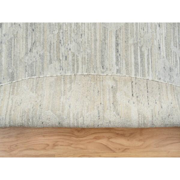 13'8"x13'8" Light Gray, Hand Spun Undyed Natural Wool, Hand Knotted, Modern Design, Round Oriental Rug  - 64698 - Image 6