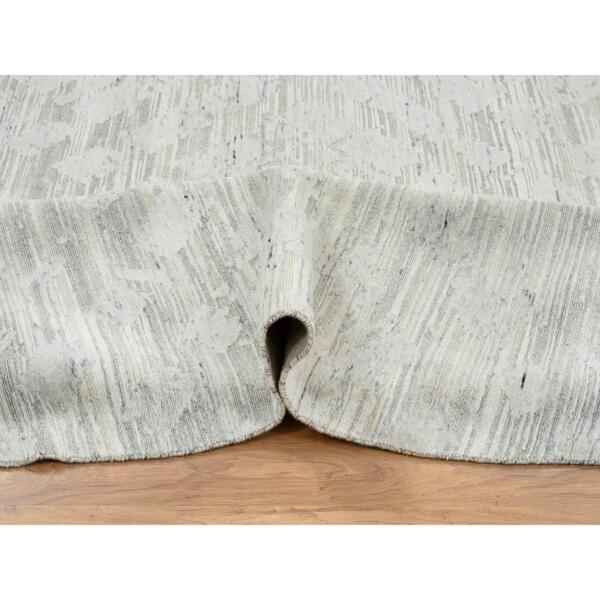 13'8"x13'8" Light Gray, Hand Spun Undyed Natural Wool, Hand Knotted, Modern Design, Round Oriental Rug  - 64698 - Image 7