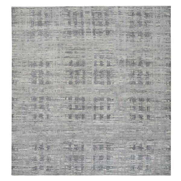 14'x14' Light Gray, Modern Design, Hand Spun Undyed Natural Wool, Hand Knotted, Square Oriental Rug  - 64710