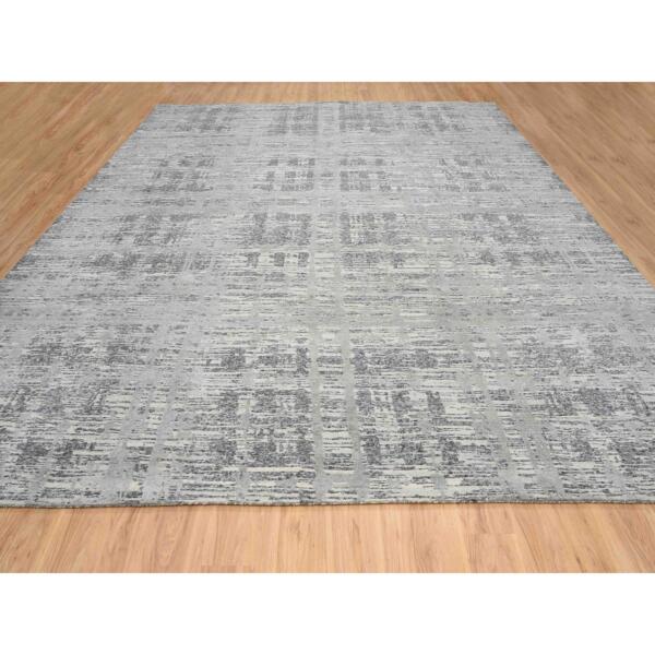 14'x14' Light Gray, Modern Design, Hand Spun Undyed Natural Wool, Hand Knotted, Square Oriental Rug  - 64710 - Image 3