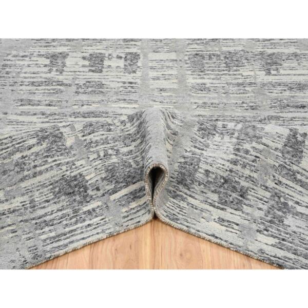 14'x14' Light Gray, Modern Design, Hand Spun Undyed Natural Wool, Hand Knotted, Square Oriental Rug  - 64710 - Image 6