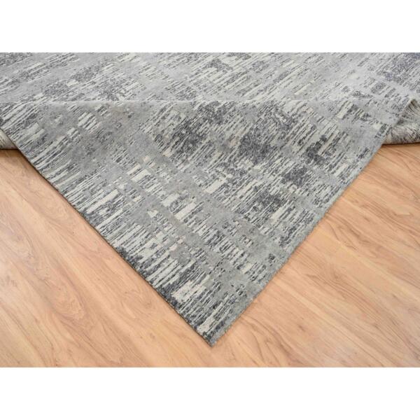 14'x14' Light Gray, Modern Design, Hand Spun Undyed Natural Wool, Hand Knotted, Square Oriental Rug  - 64710 - Image 7