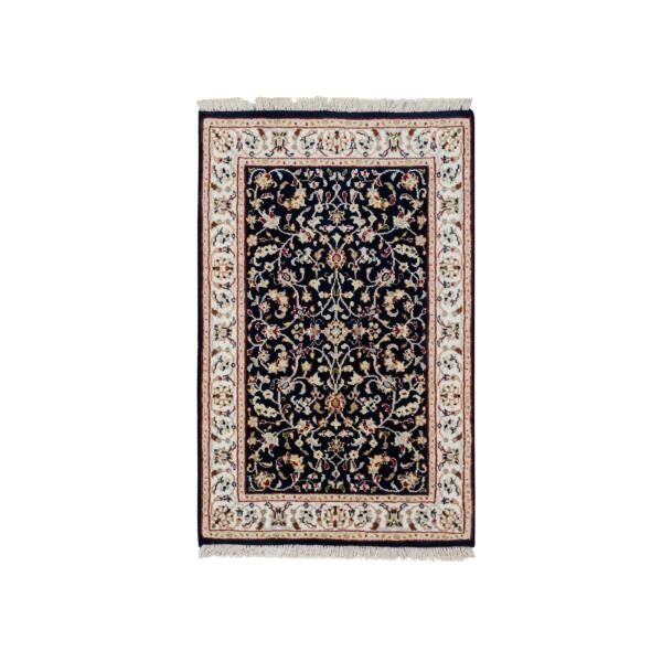 2'1"x3'3" Midnight Blue, Nain with All Over Design, 250 KPSI, Wool, Hand Knotted, Mat Oriental Rug  - 64760