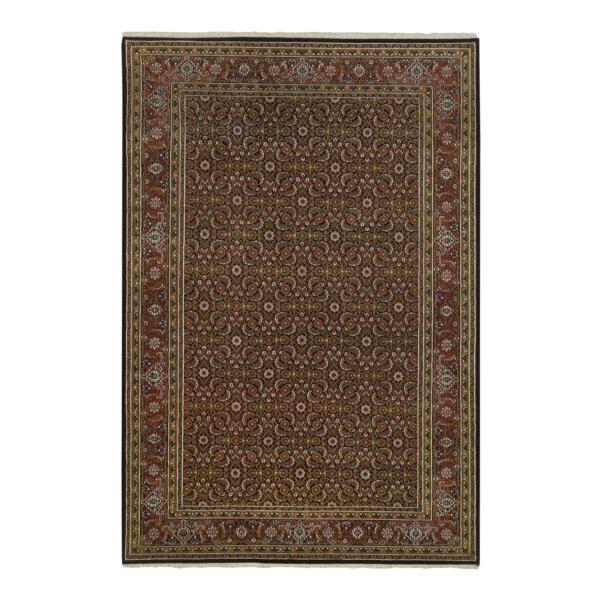 5'10"x9'1" Navy Blue, Herati with All Over Design, Hand Knotted, 250 KPSI Wool, Dense Weave, Oriental Rug  - 65115