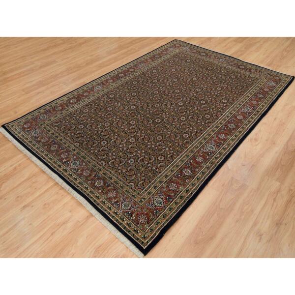 5'10"x9'1" Navy Blue, Herati with All Over Design, Hand Knotted, 250 KPSI Wool, Dense Weave, Oriental Rug  - 65115 - Image 4