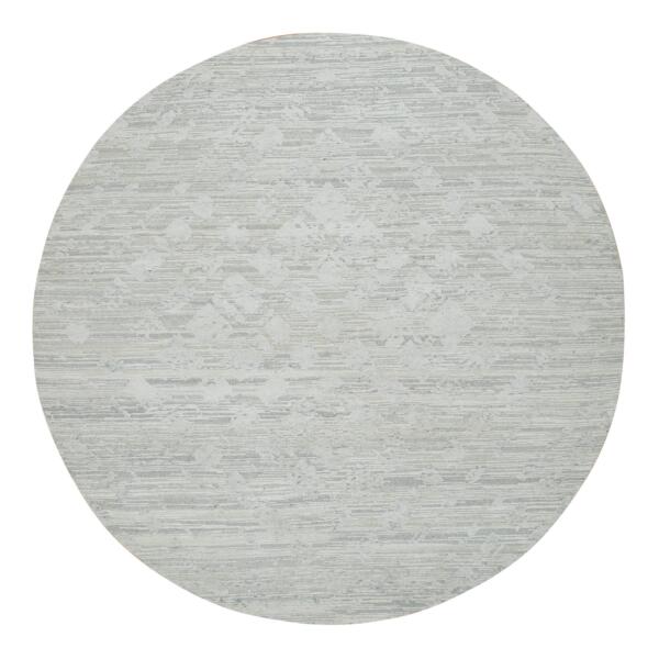 8'x8' Ivory, Modern Design, Hand Spun Undyed Natural Wool, Hand Knotted, Round Oriental Rug  - 65148