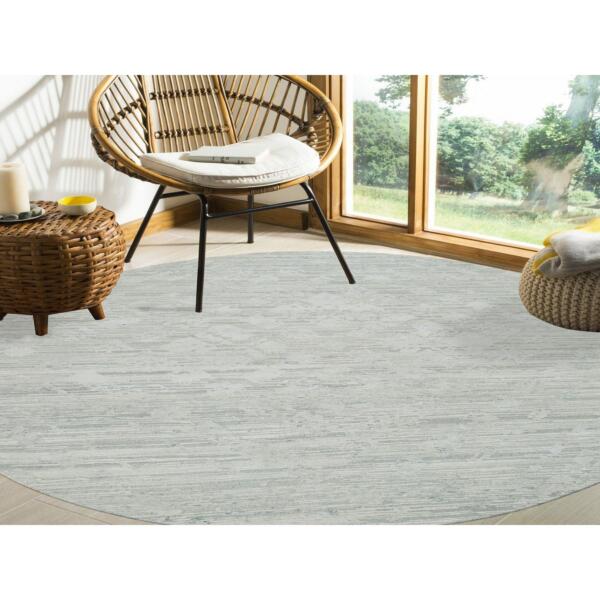 8'x8' Ivory, Modern Design, Hand Spun Undyed Natural Wool, Hand Knotted, Round Oriental Rug  - 65148 - Image 3