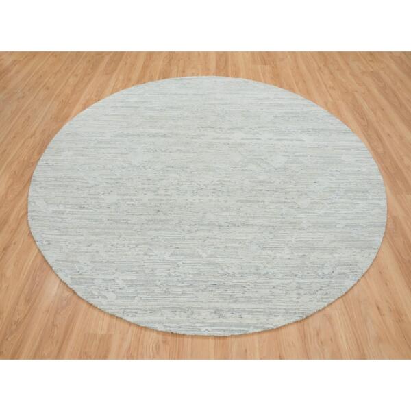 8'x8' Ivory, Modern Design, Hand Spun Undyed Natural Wool, Hand Knotted, Round Oriental Rug  - 65148 - Image 4