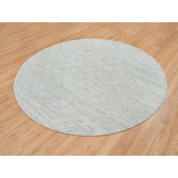 8'x8' Ivory, Modern Design, Hand Spun Undyed Natural Wool, Hand Knotted, Round Oriental Rug  - 65148 - Image 5