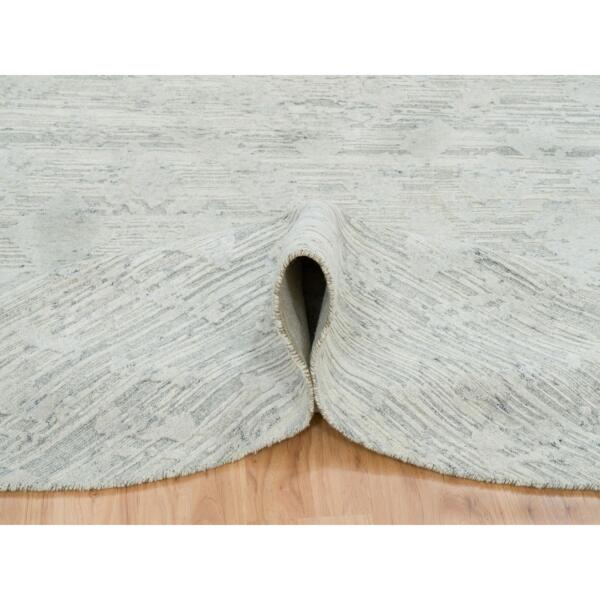 8'x8' Ivory, Modern Design, Hand Spun Undyed Natural Wool, Hand Knotted, Round Oriental Rug  - 65148 - Image 7