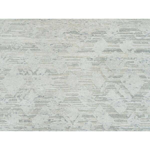 8'x8' Ivory, Modern Design, Hand Spun Undyed Natural Wool, Hand Knotted, Round Oriental Rug  - 65148 - Image 10