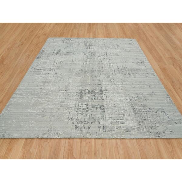 9'10"x10' Light Gray, Modern Design, Hand Spun Undyed Natural Wool, Hand Knotted, Square Oriental Rug  - 65151 - Image 3