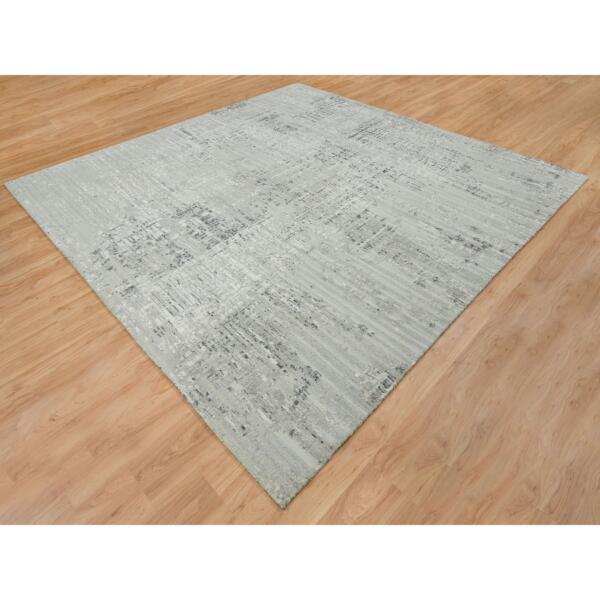 9'10"x10' Light Gray, Modern Design, Hand Spun Undyed Natural Wool, Hand Knotted, Square Oriental Rug  - 65151 - Image 4