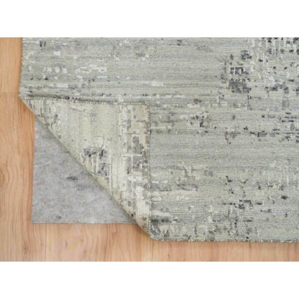 9'10"x10' Light Gray, Modern Design, Hand Spun Undyed Natural Wool, Hand Knotted, Square Oriental Rug  - 65151 - Image 5