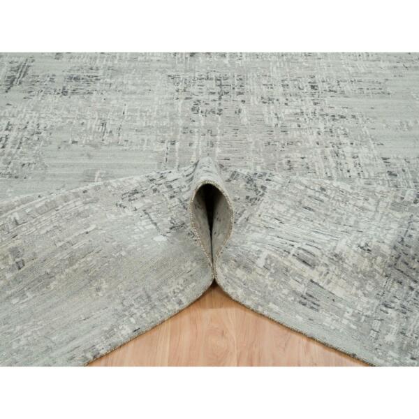 9'10"x10' Light Gray, Modern Design, Hand Spun Undyed Natural Wool, Hand Knotted, Square Oriental Rug  - 65151 - Image 6