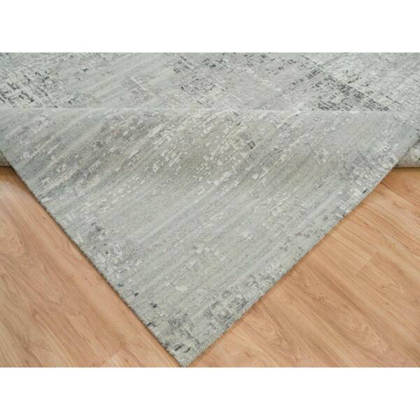 9'10"x10' Light Gray, Modern Design, Hand Spun Undyed Natural Wool, Hand Knotted, Square Oriental Rug  - 65151 - Image 7