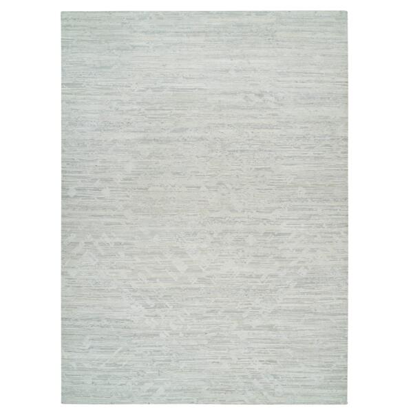 10'1"x14' Ivory, Modern Design, Hand Knotted, Hand Spun Undyed Natural Wool, Oriental Rug  - 65152