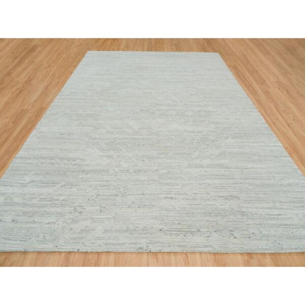 10'1"x14' Ivory, Modern Design, Hand Knotted, Hand Spun Undyed Natural Wool, Oriental Rug  - 65152 - Image 4