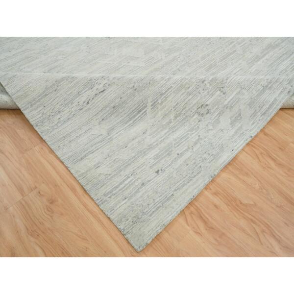 10'1"x14' Ivory, Modern Design, Hand Knotted, Hand Spun Undyed Natural Wool, Oriental Rug  - 65152 - Image 8